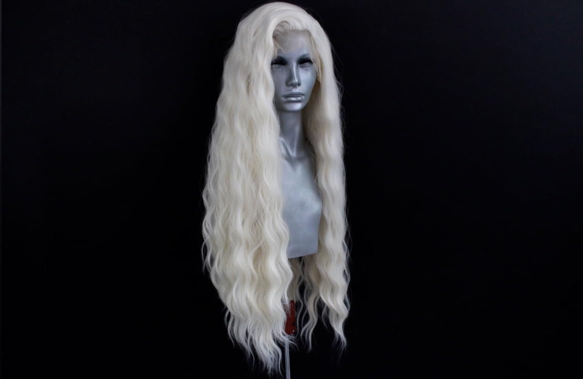 Wxhwcx Long White Blonde Wavy Synthetic Lace Front Wig Middle Part Lace Wigs Synthetic Hair Wig For Women Cosplay Wigs