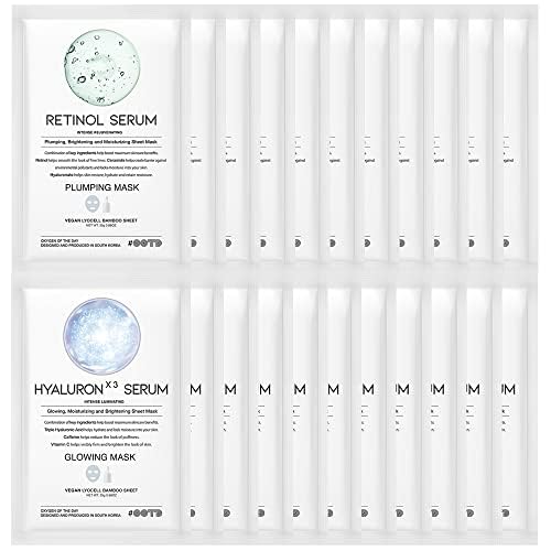 #Ootd Retinol + Hyaluron Serum Korean Sheet Mask Sheet Gift Pack [20 Count] Plumping Glowing Luminating Hydrating Rejuvenating S