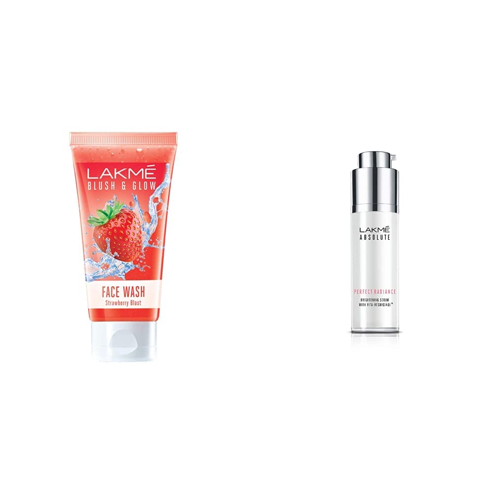 Lakm Blush & Glow Gel Face Wash, Strawberry Blast, 100G And Absolute Perfect Radiance Skin Serum, Lightening & Brightening, 30Ml