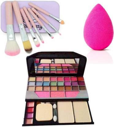 Datnasayad 6155 Makeup Kit With 7 Pink Makeup Brush Set And 1 Beauty Blender Sponge For Women And Girl  (Pack Of 9)