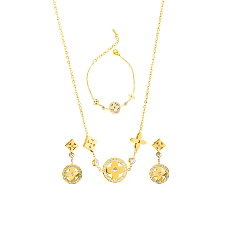 Palmonas ZirconStudded Floral Necklace & Earring Jewellery Set For Women  Gift For Women & Girls