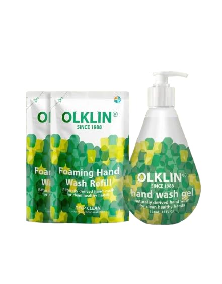 Olklin Hand Wash Gel With Plant Based Cleansers For Daily Hand Cleaning, 354 Ml Bottle With 2 Refill Packs Free (Multicolor)