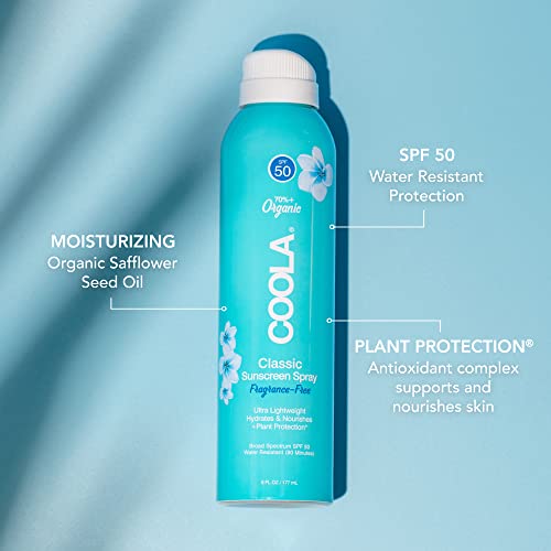 Coola Organic Sunscreen Spf 50 Sunblock Spray, Dermatologist Tested Skin Care For Daily Protection, Vegan And Gluten Free, Fragr