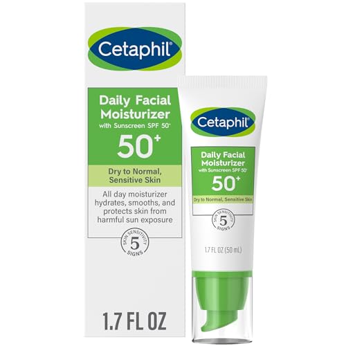 Cetaphil Daily Facial Moisturizer Spf 50, 1.7 Fl Oz (Pack Of 2), Gentle Facial Moisturizer For Dry To Normal Skin Types, No Adde