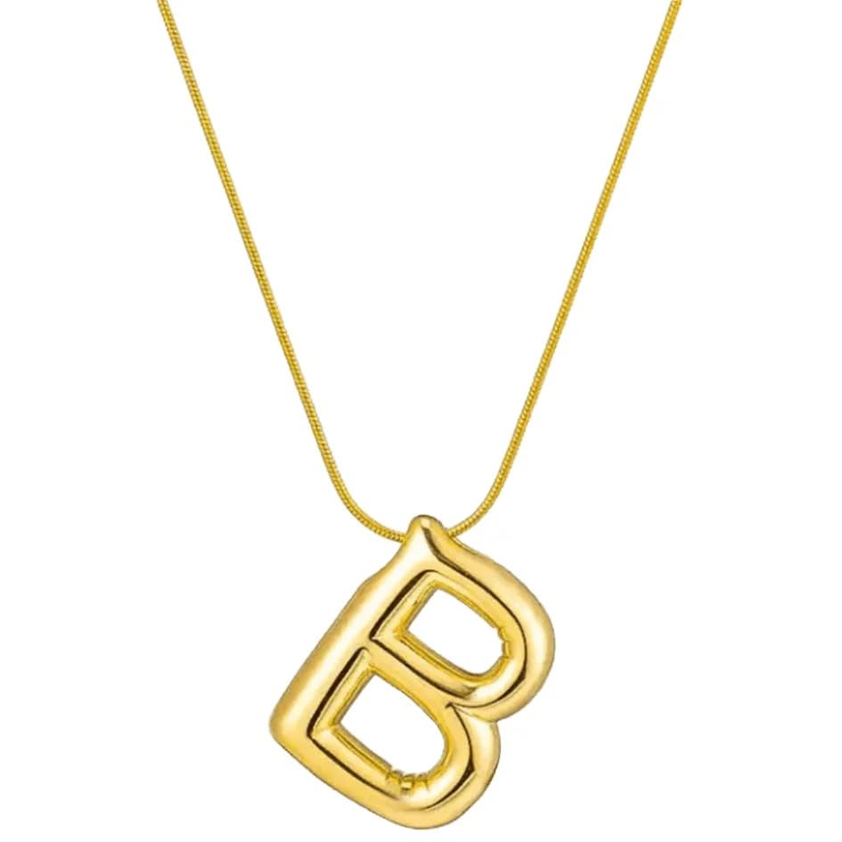 Amaal Anti Tarnish B Letter Initial Gold Pendant For Women Stainless Steel Jewellery Alphabet Necklace Bubble Alphabet Chain F