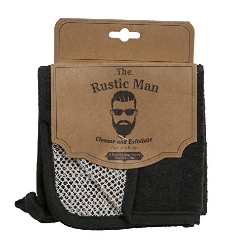 Evriholder The Rustic Man Wash Cloths, Exfoliating Bath Product, Black, Pack Of 3