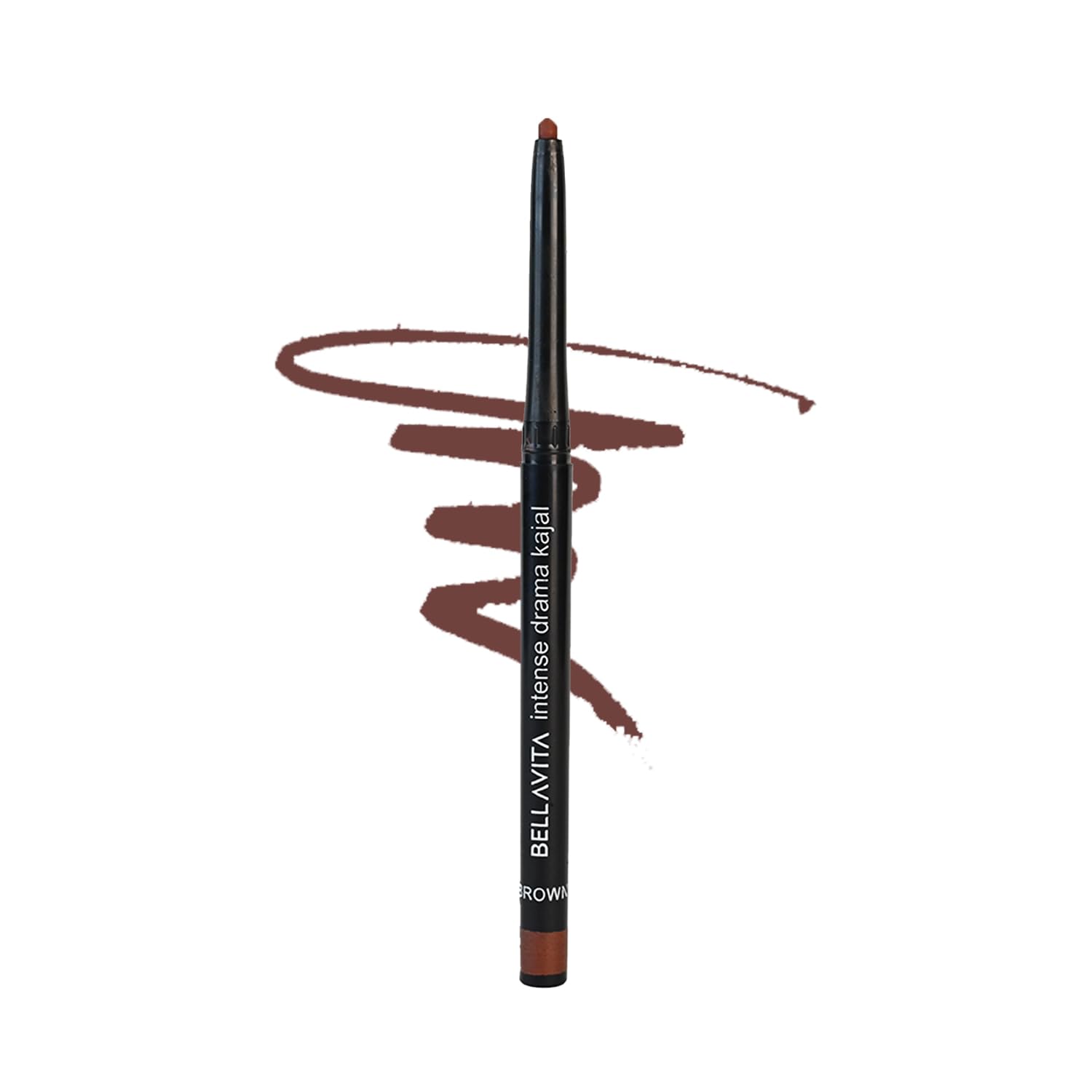Bellavita Intense Drama Kajal Brown Waterproof Smudge Proof | Long Lasting, Enriched With Vitamin E & Almond Oil | Pencil Glossy