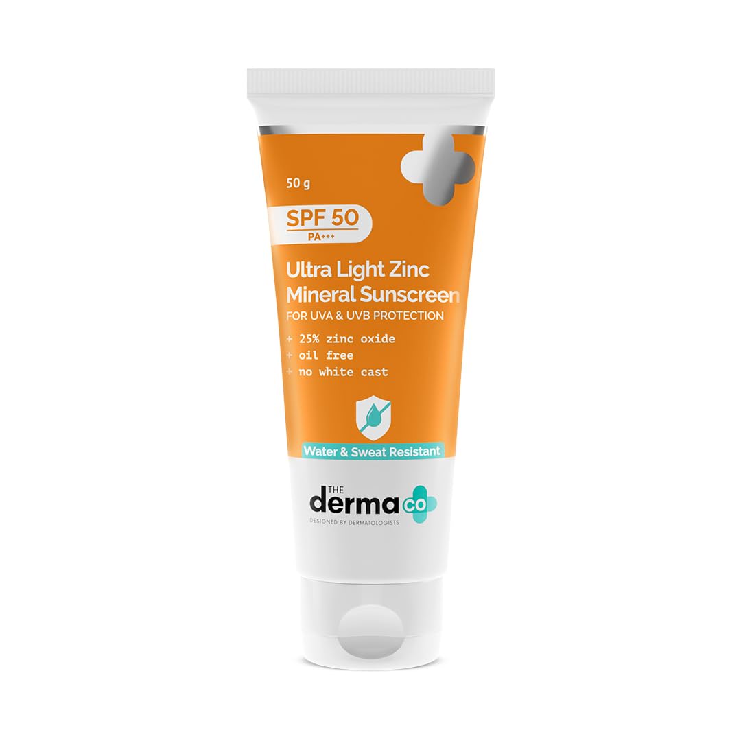 The Derma Co Ultra Light Zinc Mineral Sunscreen I With Spf 50 Pa+++ I Water & Sweat Resistant | Uva, Uvb & Blue Light Protection