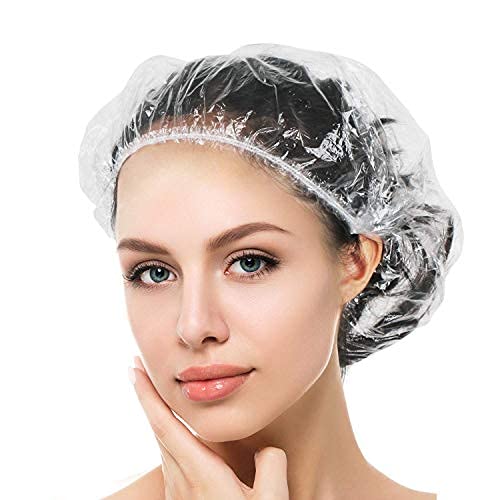 Auban Shower Cap Disposable, 30 Pcs Bath Caps Larger Thick Clear Waterproof Plastic Elastic Hair Bath Caps For Women, Hotel Trav