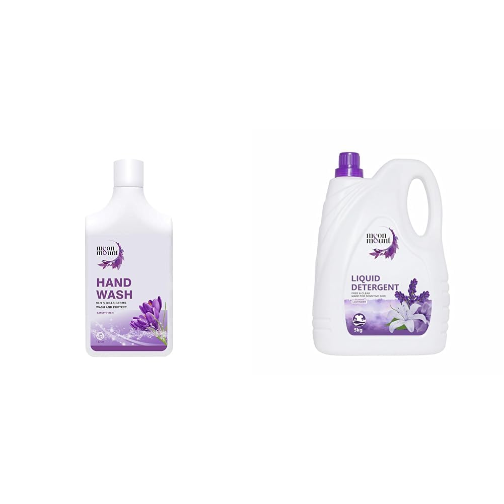 Moon & Mount Lavender Hand Wash Liquid 1L  Germ Protection, Moisture Boost For All Skin Types | Moon & Mount Liquid Laundry Det