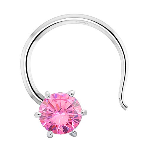 Parnika (Formerly Mj Solitaire Cz Small Size Piercing Silver Nose Pin In Pure 92.5 Sterling Silver For Girls/Women (Pink)