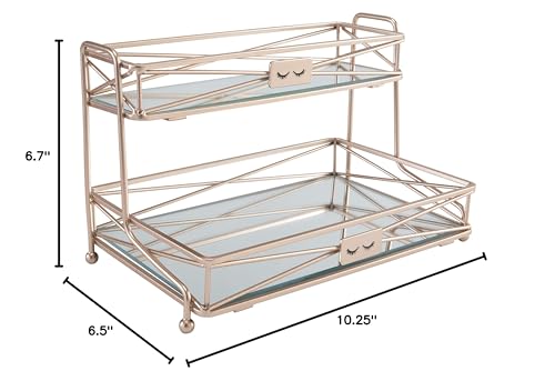Home Details Mirrored, Perfect for Perfumes, Jewelry, Makeup, Cosmetic Organizer, Stylish Decor in Rose Gold 2 Tier Vanity Tower