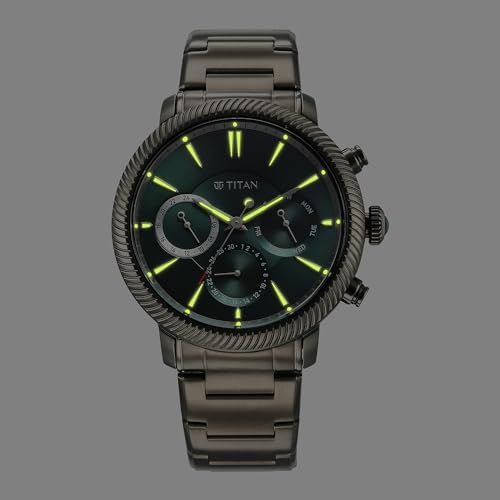 Titan Regalia Stellar Quartz Multifunction Green Dial Stainless Steel Strap Watch for Men-NS10012QM01/NT10012QM01