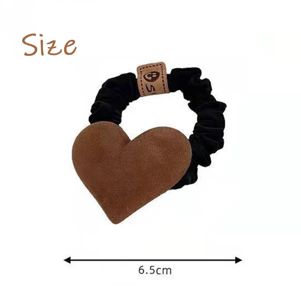 AIUPUOC Valentine Khaki Velvet Heart Hair Ties for Women Heart Hair Scrunchies Korean Hair Rope Headwear Elastic Rubber Hair Ban