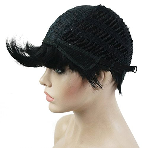 Lydell Short Asymmetry Side Bang Straight Wig Natural Black Full Synthetic Wigs