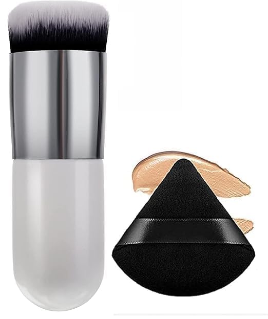 1 Round Foundation Makeup Brush, Pure Cotton Powder Puff, Triangle Wedge Shape Designed For Contouring, Under Eyes And Corners L