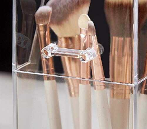 Makeup Brush Holder Square Acrylic Cosmetic Brush Organizer With Dustproof Lid Eyebrow Pencil Storage Holder Box Makeup Storage