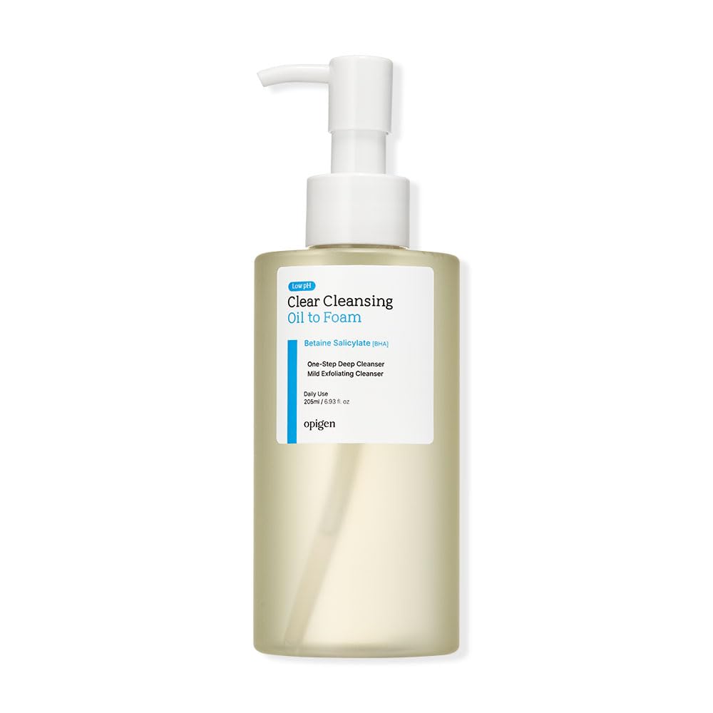 opigen Low pH Clear Oil to Foam Facial Cleanser for Clear Pores & Sensitive Skin  Korean Skincare (6.93 fl oz)