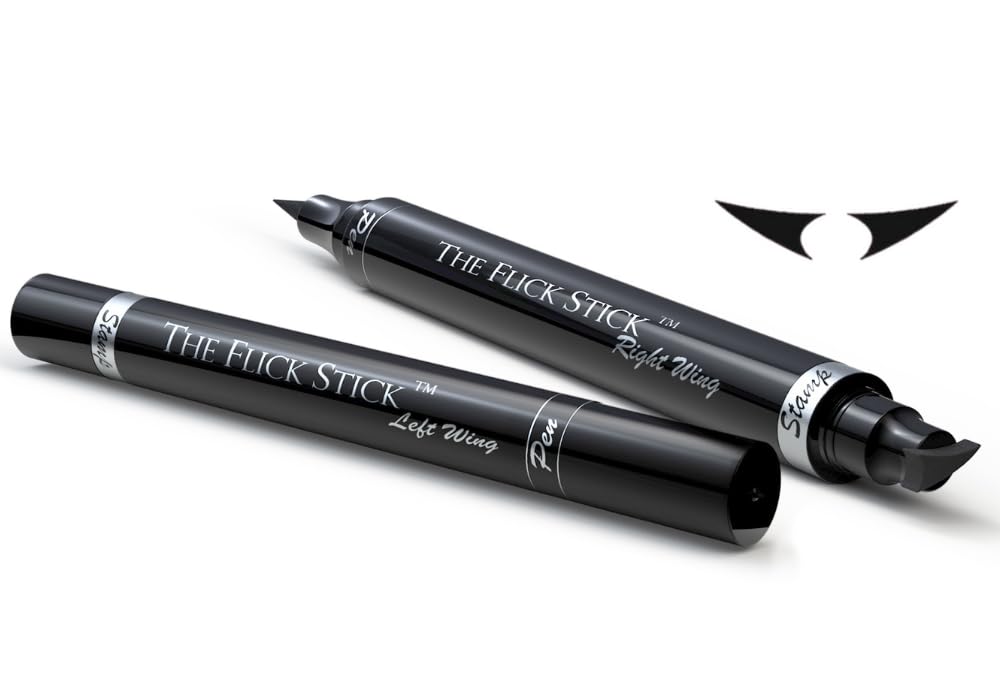 The Flick Stick Winged Eyeliner Stamp, 2 X Black Liquid Eyeliner Pens, Easy Cat Eye Stencil Makeup Tool, Smudgeproof & Waterpoof