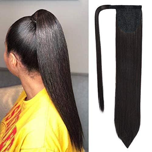 SEIKEA Clip in Ponytail Extension Wrap Around Natural Hairpiece for Women 20 Inch Straight Hair - Black Brown