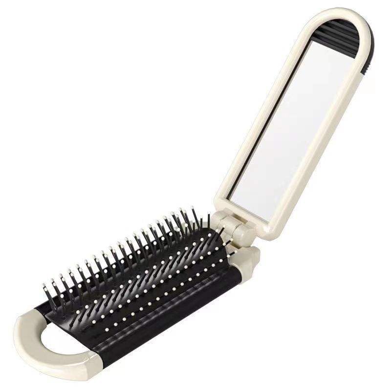Ateto Hair Brush With Mirror | Foldable Comb For Women | Pocket Size Cute Cartoon Travel Hair Comb | Portable Folding Soft Brist