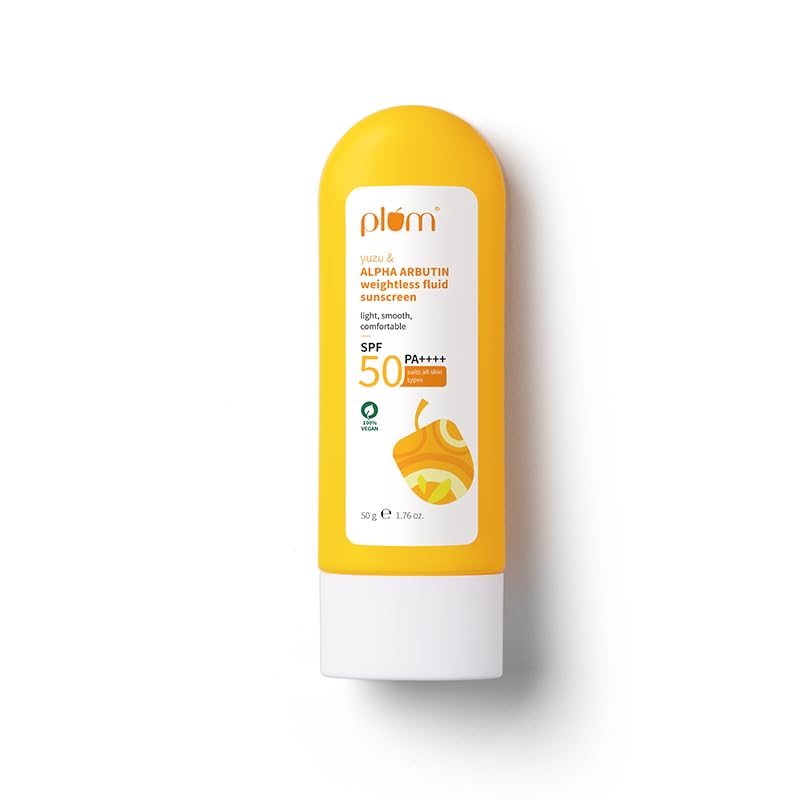 PlumYuzu & Alpha Arbutin Fluid Sunscreen Spf 50 Pa++++ | Boosts Glow & Skin Barrier | Fade Tan & Dark Spots | QuickAbsorbing | 