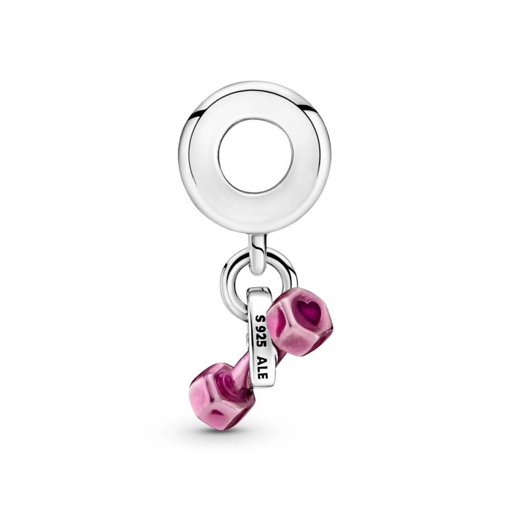 Pandora Dumbbell & Heart Dangle Charm - Compatible Moments Bracelets - Jewelry for Women - Gift for Women - Made with Sterling S