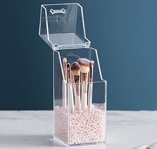 Makeup Brush Holder Square Acrylic Cosmetic Brush Organizer With Dustproof Lid Eyebrow Pencil Storage Holder Box Makeup Storage