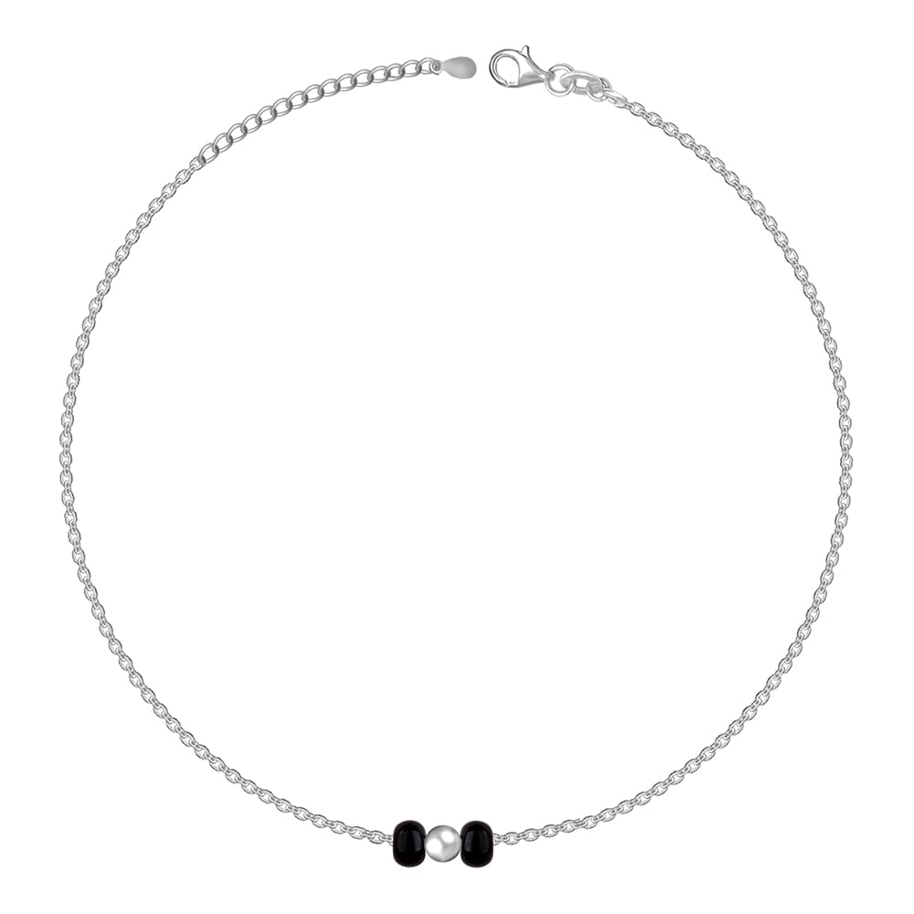 Giva 925 Silver Minimal Black Beads Anklet (Single) |Gifts For Women And Girls | With Certificate Of Authenticity And 925 Stamp 