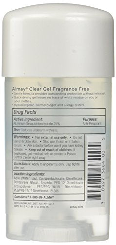 Almay Sensitive Skin Clear Gel, Anti-Perspirant & Deodorant, Fragrance Free, 2.25-Ounce Stick (Pack Of 6)