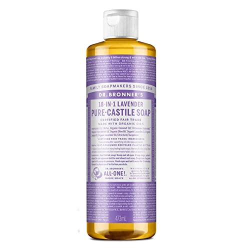 Dr Bronneras - Pure-Castile Liquid Soap (Lavender, 16 Ounce) - Made With Organic Oils, 18-In-1 Uses: Face, Body, Hair, Laundry,
