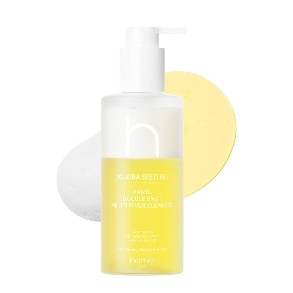 HAMEL Double Shot Oil To Foam Cleanser - Deep Pore Cleansing and Makeup Removal with Jojoba Oils, Lactobacillus and AHA - Skin I