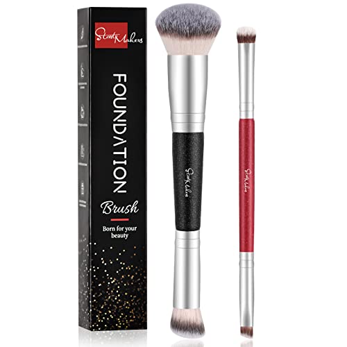 Makeup Brushes Dual-Ended Foundation Brush - Start Makers 2-In-1 Concealer Brush Face Eyebrow Eyeshadow Brush For Liquid, Powder