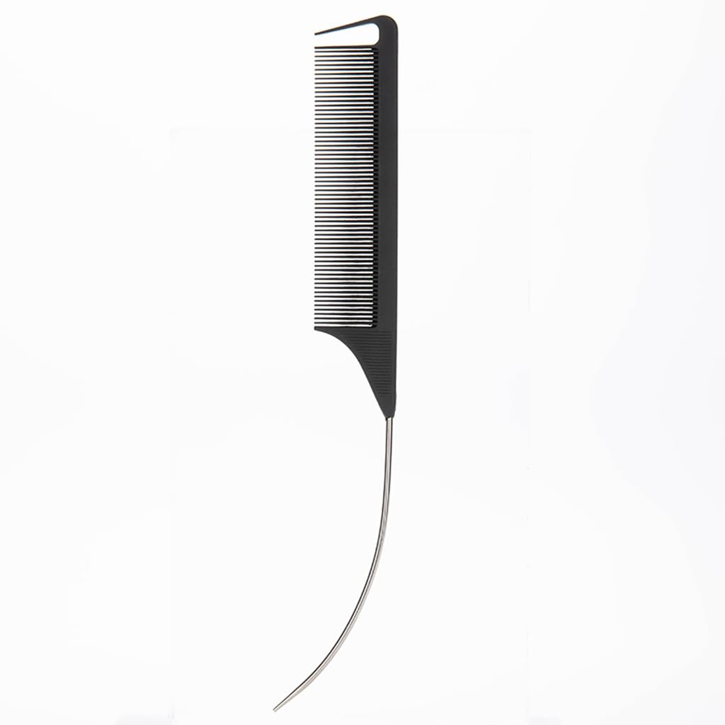 Essential Hair Parting Tools Carbon Fiber Pin Tail Combs with Long Steel Pins