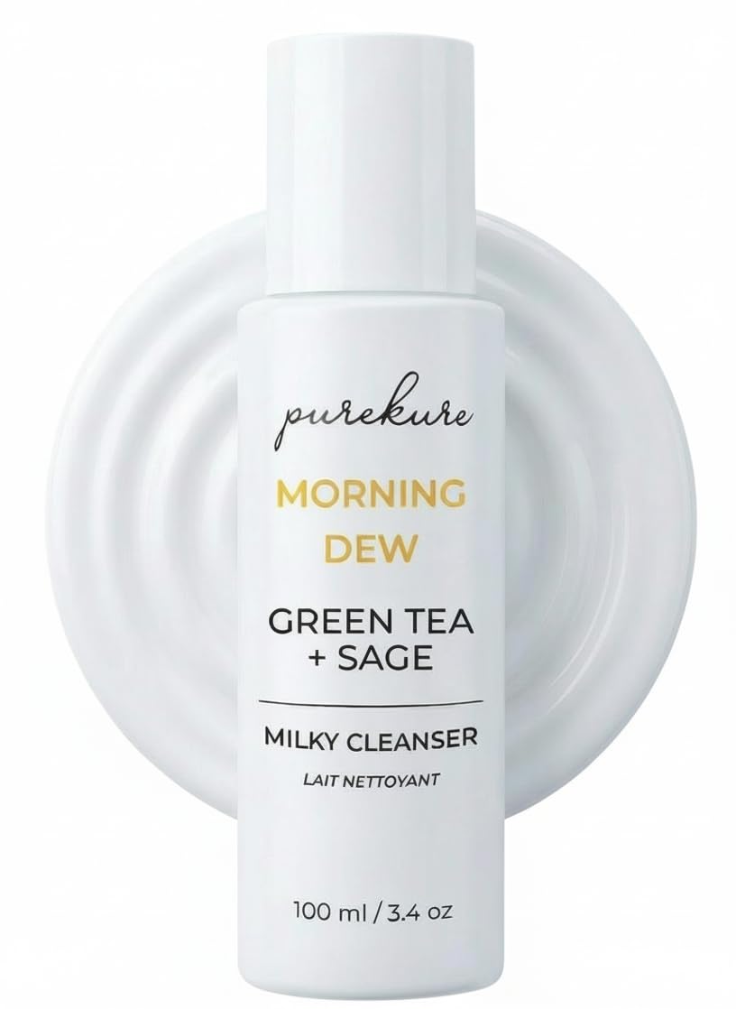 Purekure Milky Cleanser with Green Tea and Sage. Hydrating Organic Face Cleanser, Daily Gentle Non-Stripping Face Wash for Sensi
