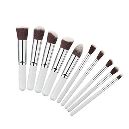 Ronzille Fiber Bristle Makeup Brushes Set Tool Pro Foundation Eyeliner Eyeshadow  White, 10 Pieces, 123456