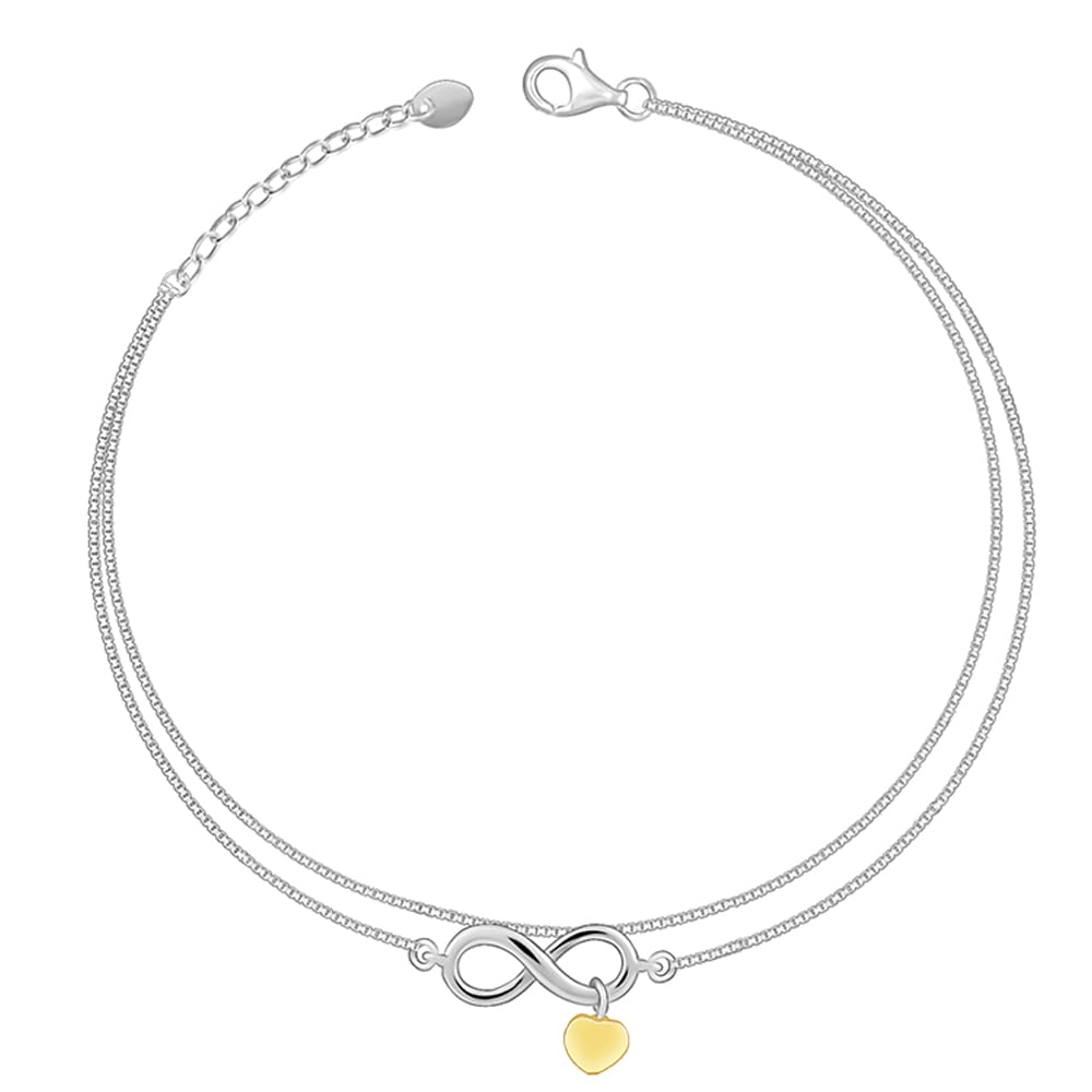 Giva 925 Silver Dual Tone Forever Heart Anklet,Single | Gifts For Women And Girls | With Certificate Of Authenticity And 925 Sta