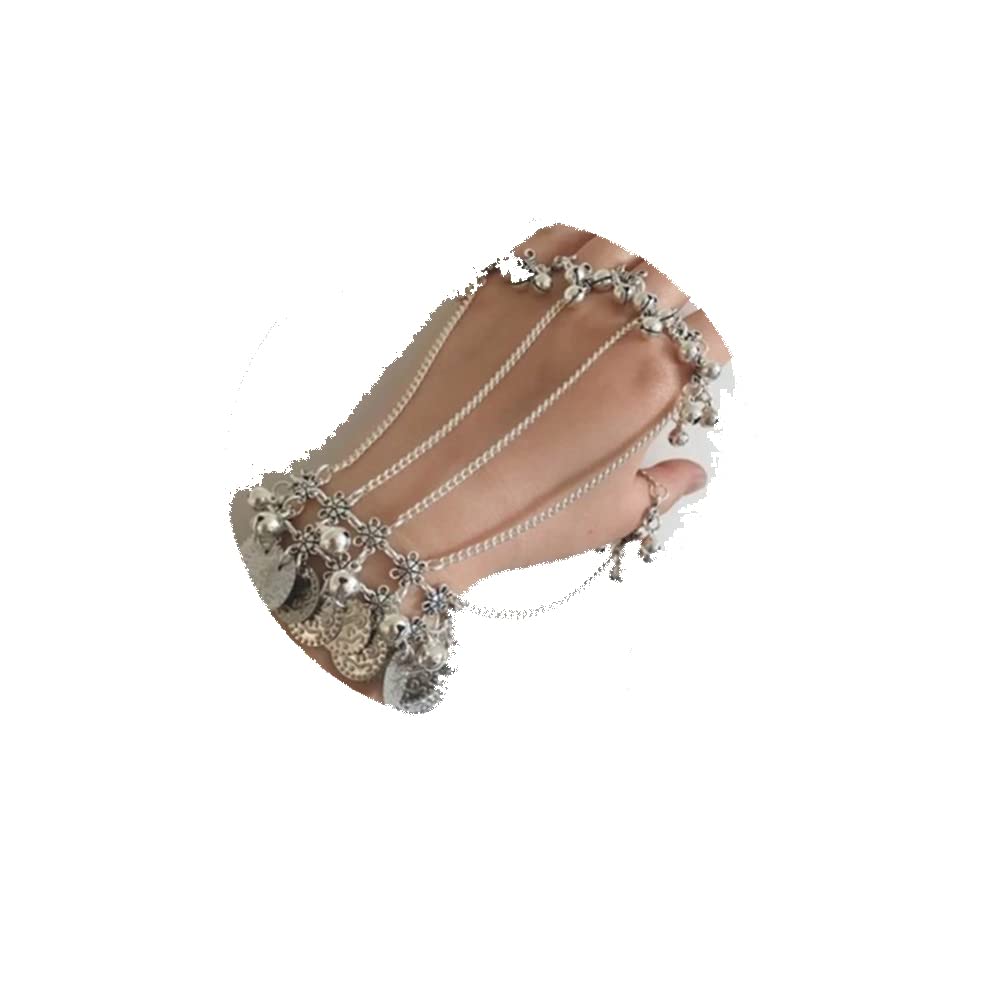 YERTTER Women Gothic Coin Tassel Bell Tassel Finger Bracelet Hip Hop Street Dancing Cosplay Wristband for Halloween and Special 