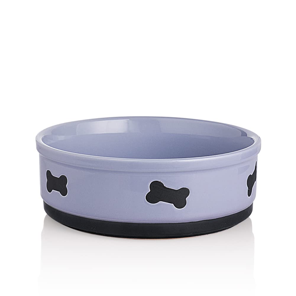 Sweejar Ceramic Dog Bowls With Bone Pattern, Dog Food Dish For Large Dogs, Porcelain Pet Bowl For Water 70 Fl Oz (Purple)