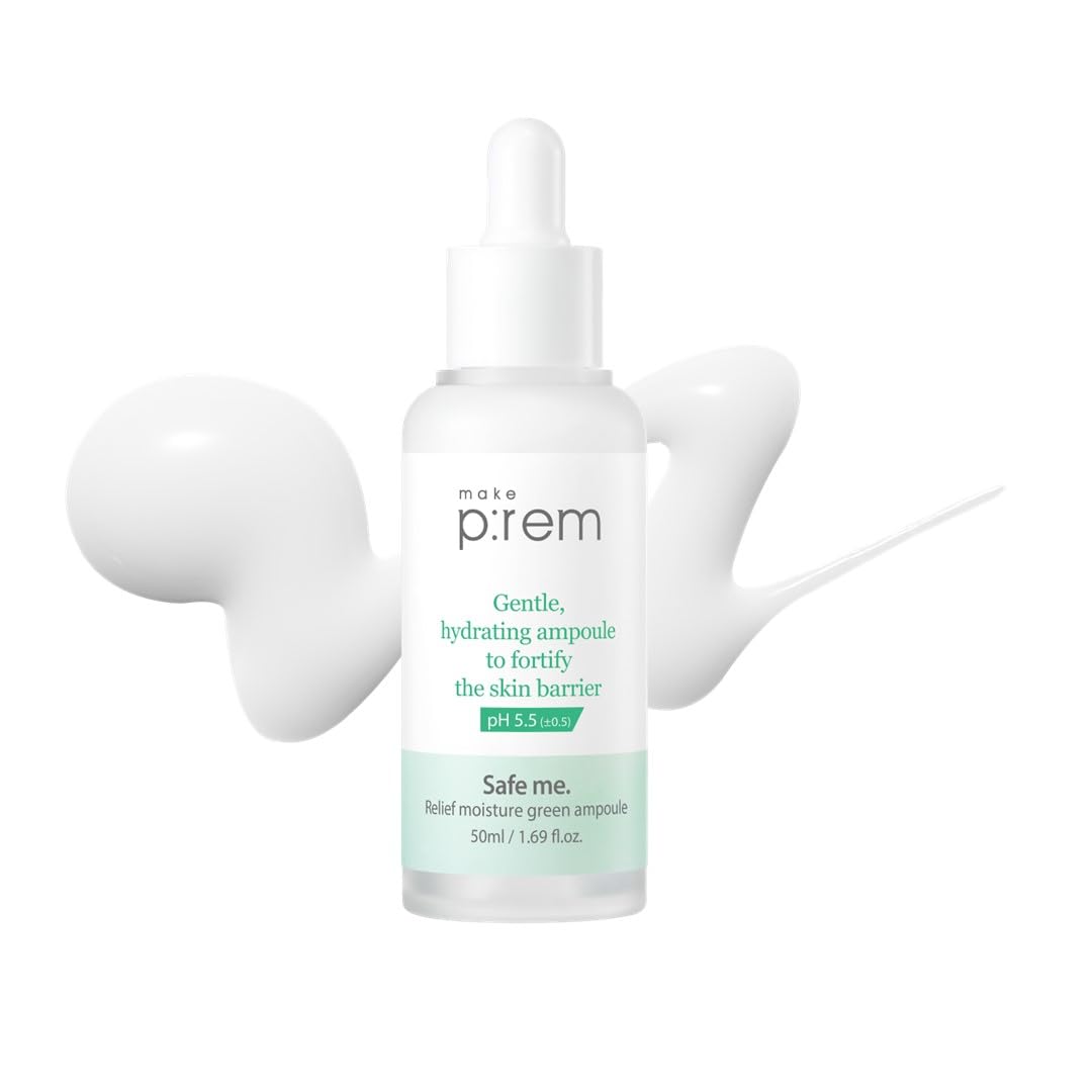 MAKE P:REM Safe Me. Relief Moisture Green Ampoule, Hydrating & Soothing Facial Serum for Sensitive Skin, Enhanced Skin Barrier C
