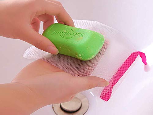 Akoak 10 Pcs Exfoliating Mesh Soap Pouch Bubble Foam Net Soap Sack Saver Pouch Drawstring Holder Bags (Color Random)