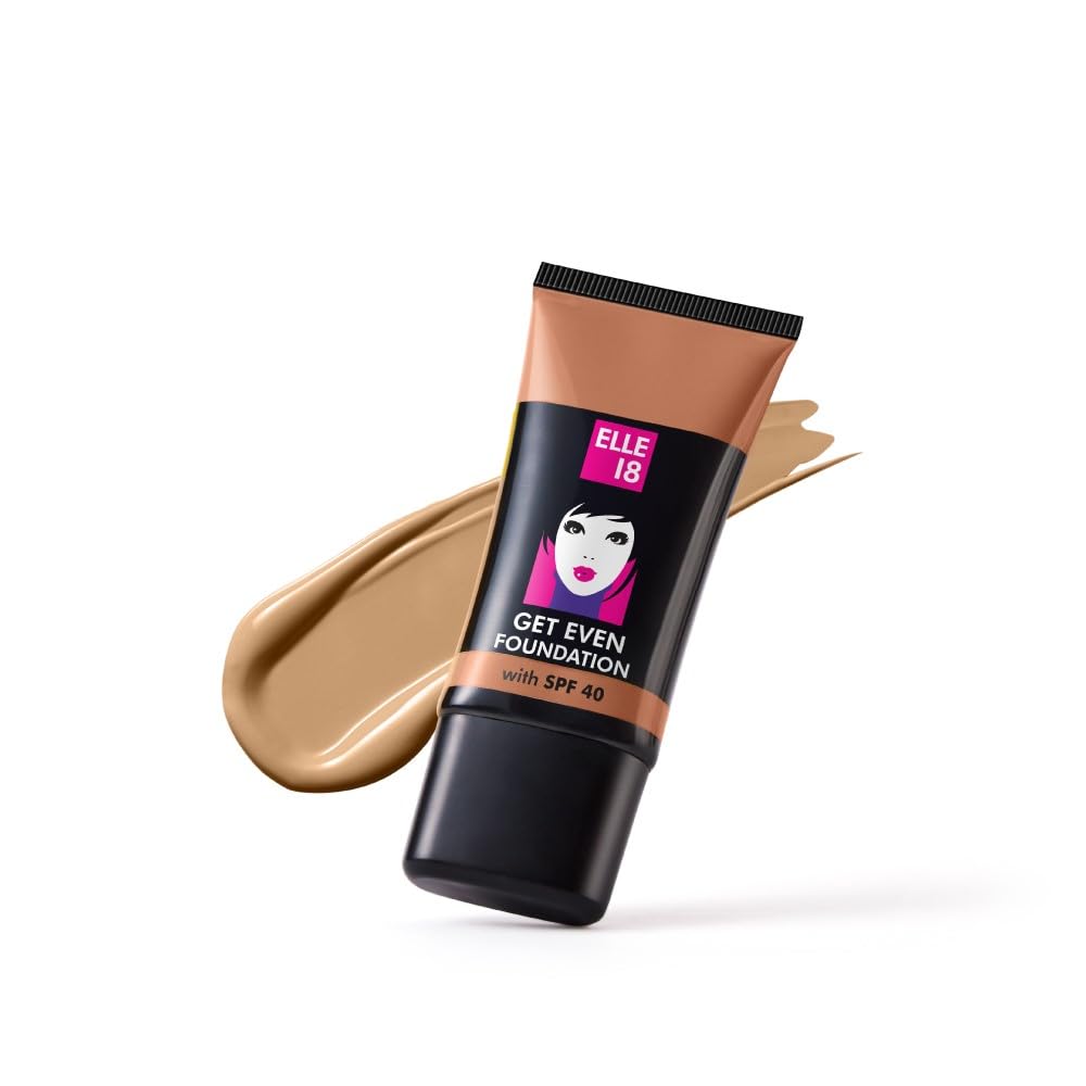 Elle 18 Get Even Foundation, Warm Caramel, Matte Finish, 27 Ml, For LongLasting Radiance, With Spf 40 & Vitamin E, Medium To Bu