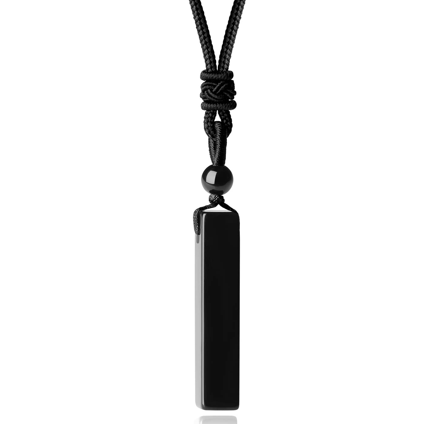 MAIBAOTA Black Obsidian Crystal Necklace for Men Women - Healing Crystal Stone Bar Pendant - Adjustable Rope Necklace - Natural 
