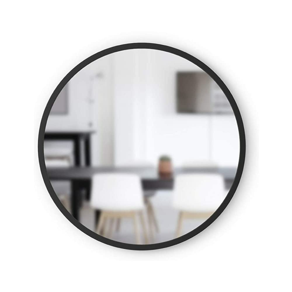 Umbra Hub Round Wall Mirror With Rubber Frame, Modern Style For Bathroom, Entryway, Living Room And More, 24-Inch, Black