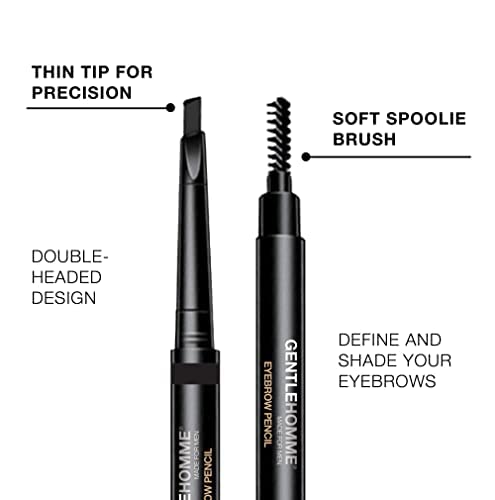 Gentlehomme Mens Eyebrow Pencil Black, Easily Shape Define Fill Eyebrows And Beard, 2 In 1 Brush And Ultra-Thin Pencil, Waterpro