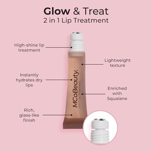 Mcobeauty 2-In-1 Glow & Treat Lip Oil, Chocolate, High-Shine, Hydrating, Lightweight, Vitamins And Botanical Extracts, Vegan, Cr