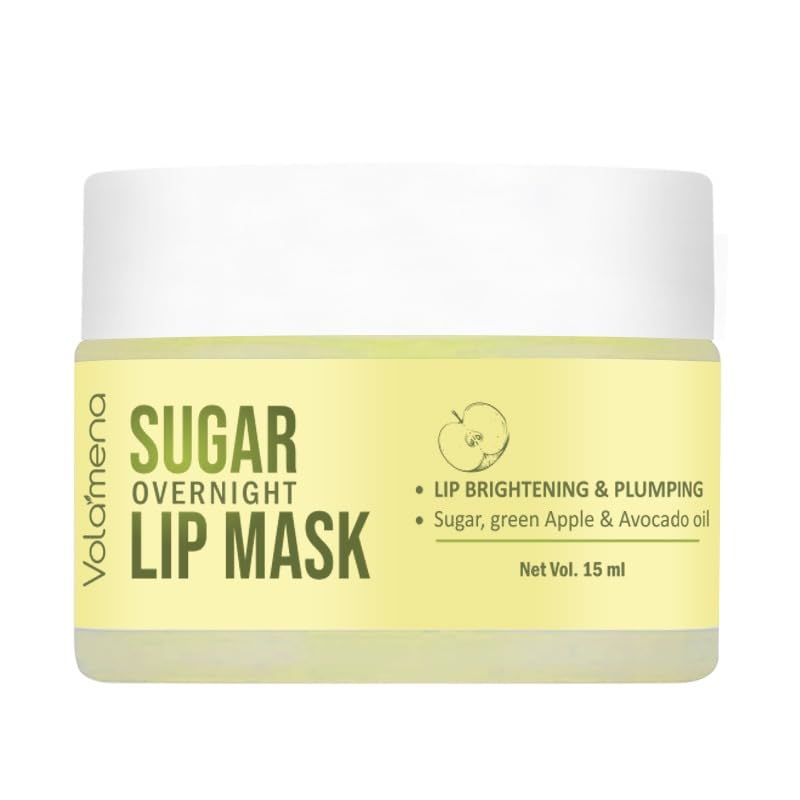 Volamena Lip Mask With Sugar, Green Apple Extract & Avocado Oil Moistruzing & Lighten Dark Lips Balm For Women 15 Ml
