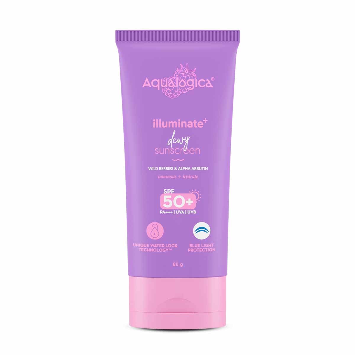 Aqualogica Illuminate+ Dewy Sunscreen With Spf 50+ & Pa++++ | With Wild Berries & Alpha Arbutin | 2.82Oz/80G