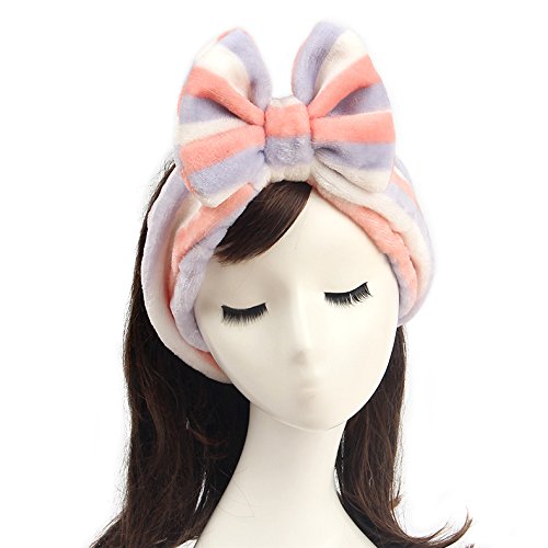 Shintop Women Fashion Lovely Soft Carol Fleece Bowknot Bow Makeup Cosmetic Shower Elastic Hair Band Hairlace Headband (Purple St