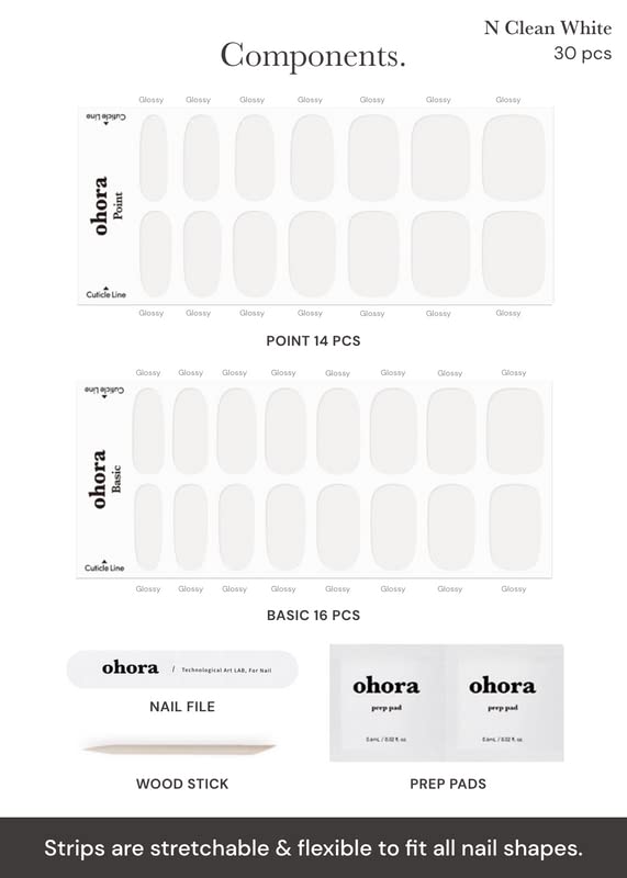 Ohora Semi Cured Gel Nail Strips (N Clean White) - White, Solid, Works With Any Uv/Led Nail Lamps, Salon-Quality, Long Lasting,